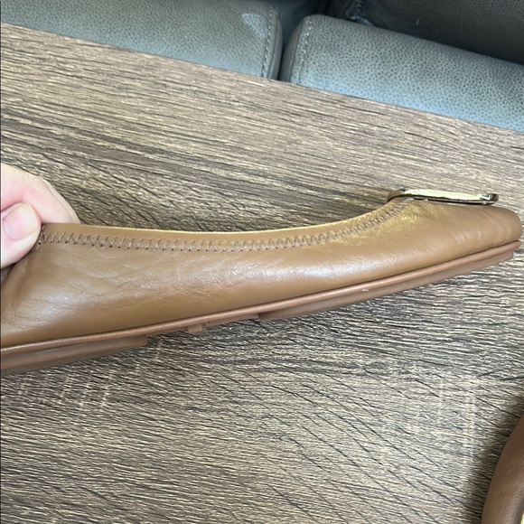 Tory Burch Minnie Travel Leather Ballet Flats in Camel - Picture 7 of 10